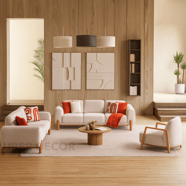 Winnipeg Luxury Modern Sofa Set with Wooden Legs and Plush Upholstery Customisable Designer Sofa for Living Room