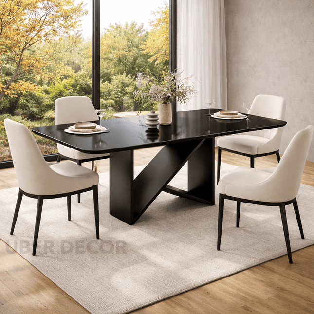 Midnight Gather Modern Dining Table with Sculptural Base Contemporary Design for Dining Room and Modern Home Interiors