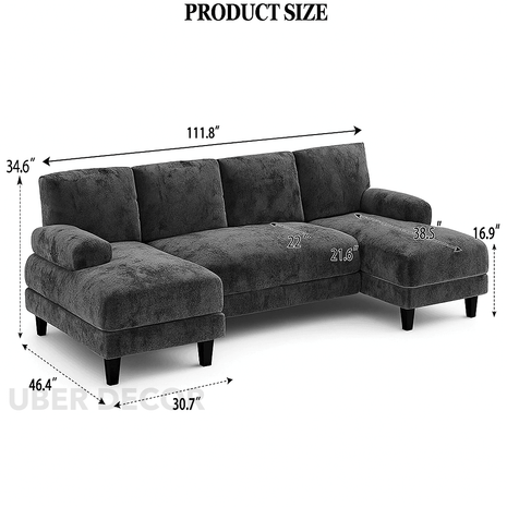 Havana 111" Sectional Sofa- Large Modular Lounge Sofa with Double Chaise Left & Right - Uber Decor
