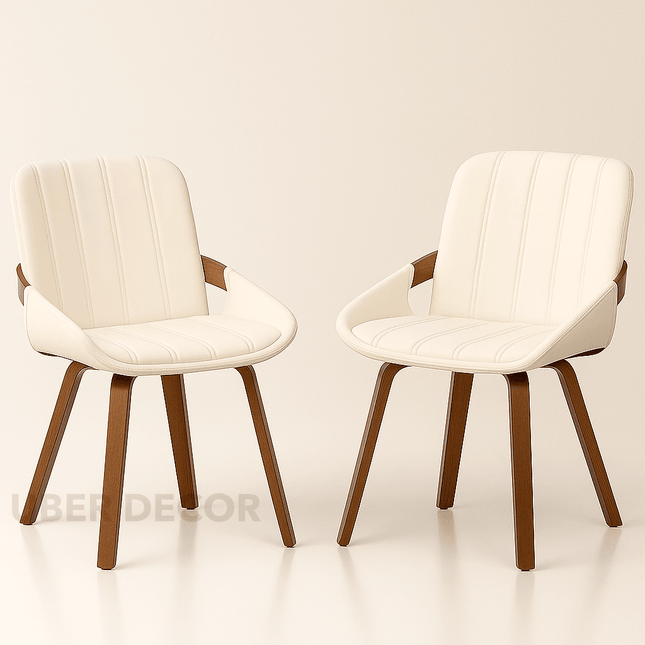 Nestra Modern Dining Chair Set of 2 Custom Made Curved Arm Design with Wooden Legs Ideal for Dining Room or Studio Space - Uber Decor