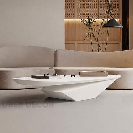 Colorado River Modern Sculptural Wooden Center Table with Geometric Base for Contemporary Living Rooms