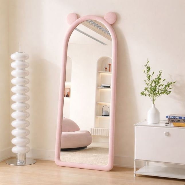 Mickey Ears Upholstered Full-Length Floor Mirror- Cute Bunny Ears Mirror for Kids or Girls Bedroom