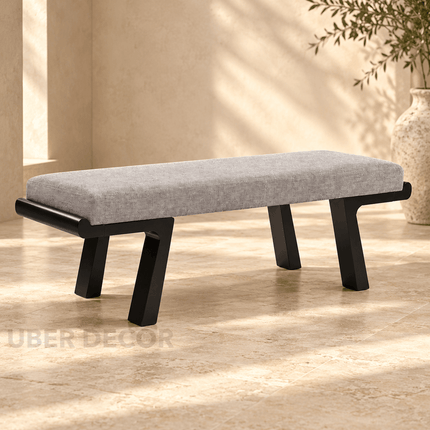 Gujarat Bloom Solid Wood Upholstered Dining and Living Bench Modern Indian Minimal Furniture
