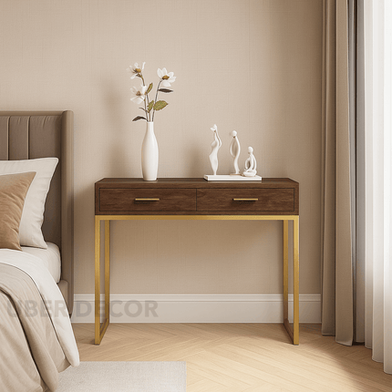 Bruno Frame Console Table – Wood Top with Dual Drawers & Sleek Base Modern Entry Accent