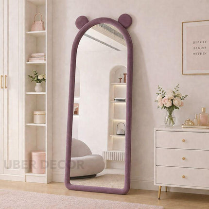 Mickey Ears Upholstered Full-Length Floor Mirror- Cute Bunny Ears Mirror for Kids or Girls Bedroom