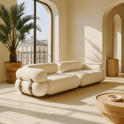 Kigali Designer Sofa Modern Japandi Wabi-Sabi Style Couch with Strap Detailing
