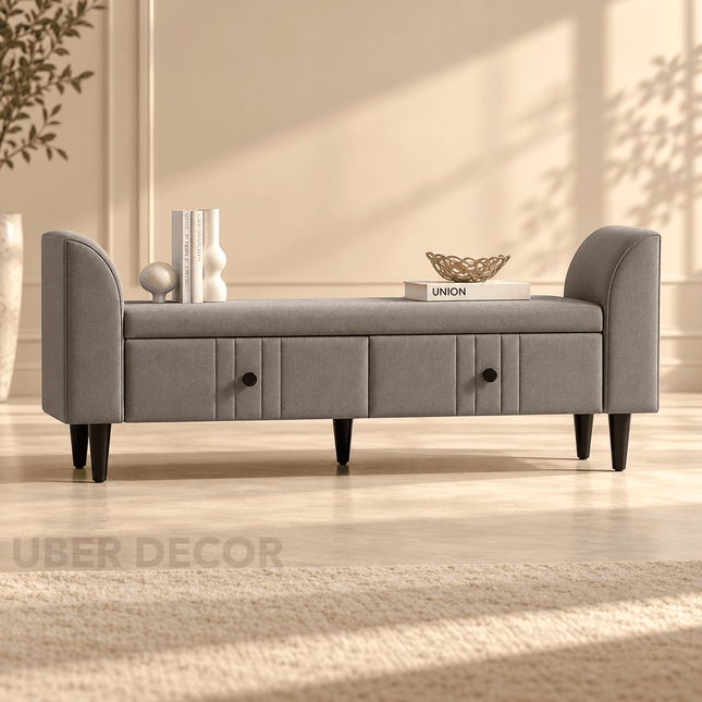 Calla Modern Storage Bench with Drawers and Armrests