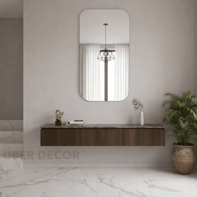 Caro Frameless HD Mirror – Minimalist Rounded Rectangle Wall Mirror for Vanity, Bathroom & Entryway