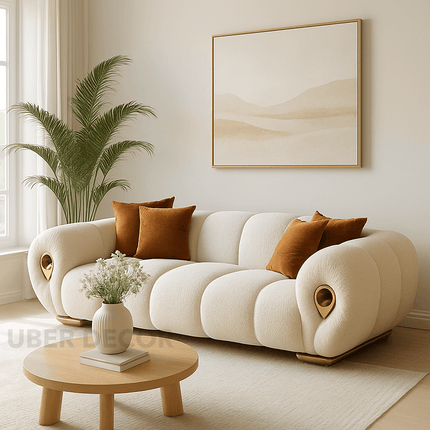 Marrakesh Rolled-Arm Sofa Modern Japandi Luxury Couch with Golden Accents