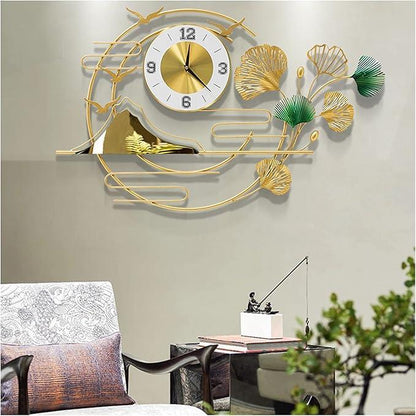 Chronos Elegant White and Gold Metal Wall Art Clock with Floral Design