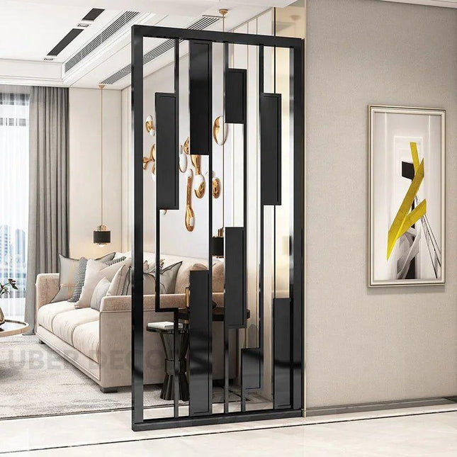 OBLIX Stainless Steel Graphic Room Divider With Sculptural Panel Design For Living Room Bedroom And Transitional Interior Spaces
