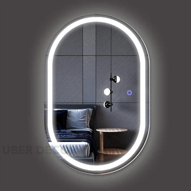 Nebula Capsule Shaped  Mirror with LED Lights- Touch Sensor Mirror for Bathroom and Bedroom