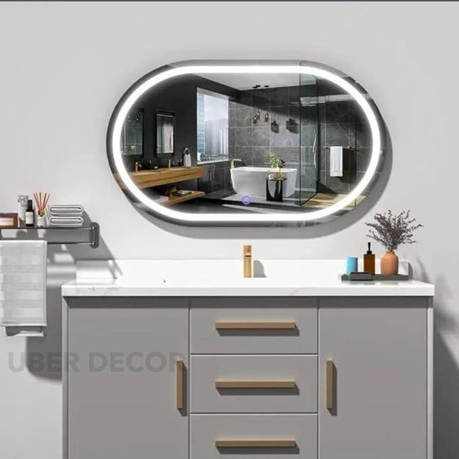 Nebula Capsule Shaped  Mirror with LED Lights- Touch Sensor Mirror for Bathroom and Bedroom