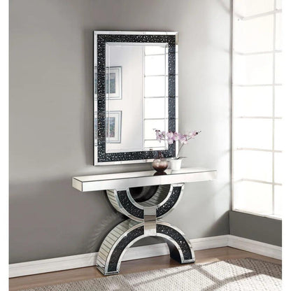 Urban Luxe- Semi Circle Crushed Glass Luxury Gemstone Center Mirrored Console Table for Living Room