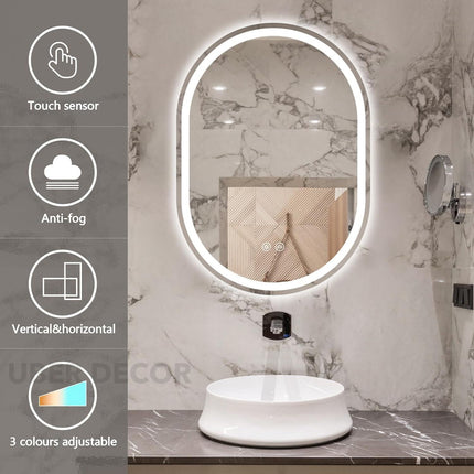 Nebula Capsule Shaped  Mirror with LED Lights- Touch Sensor Mirror for Bathroom and Bedroom