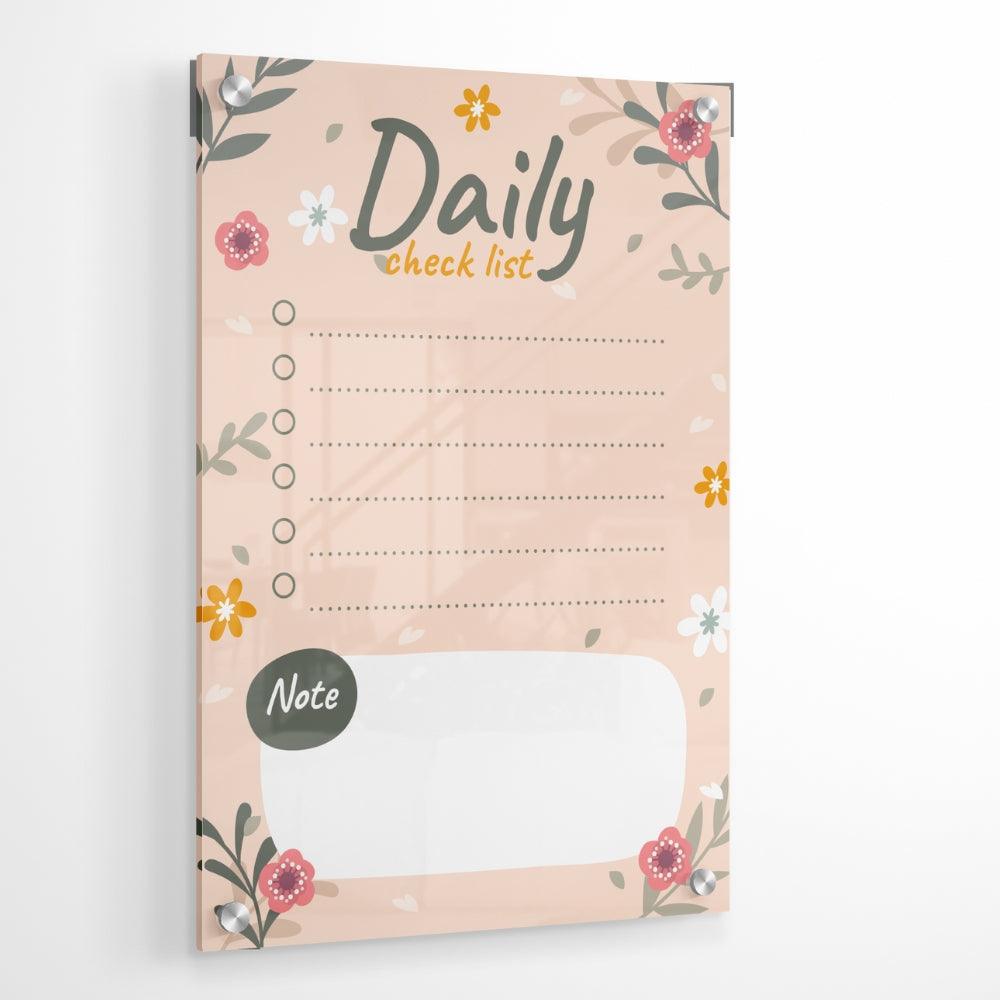 Daily Checklist writing board- Floral Printed Acrylic Glass Wall Planner