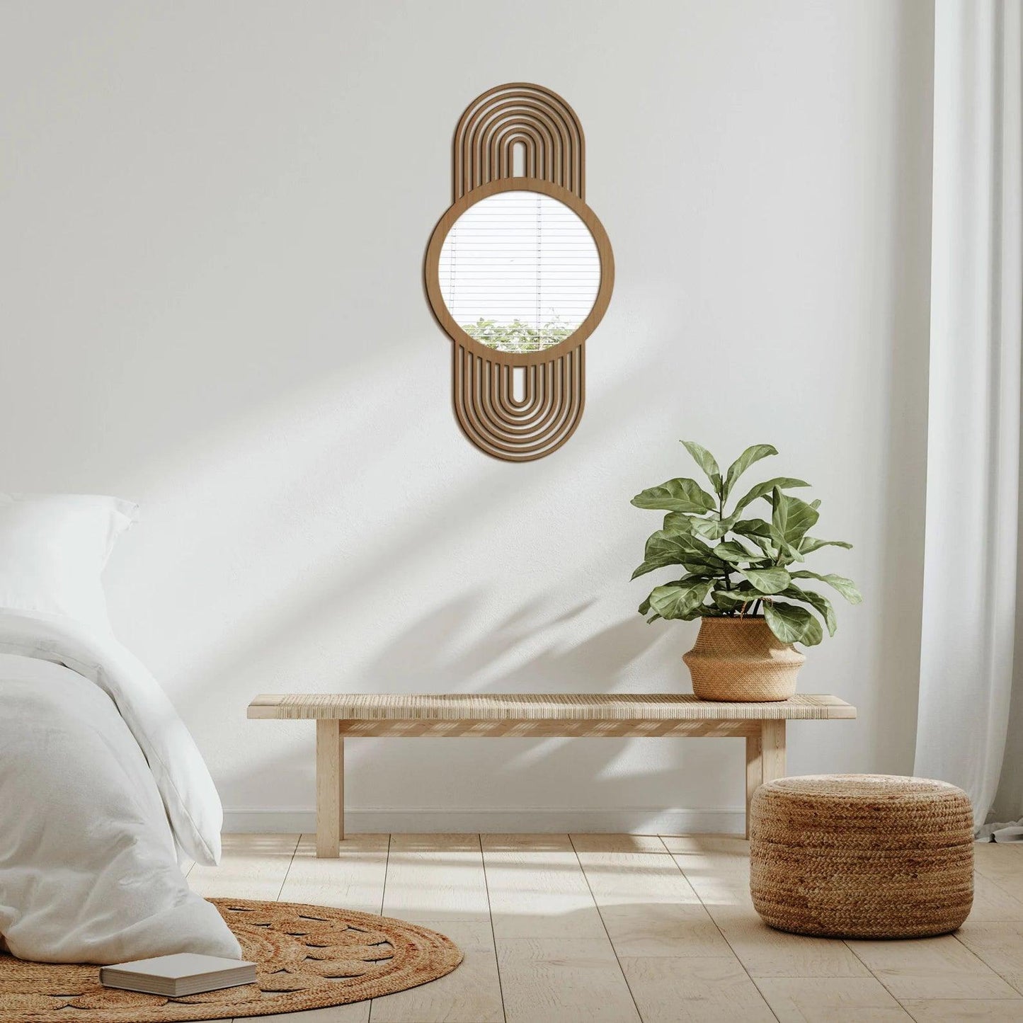 Radiant Arc Wooden Wall Mirror