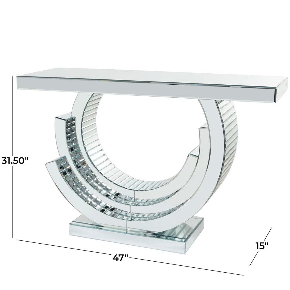 Celestial Mirage- Modern Luxury Crushed Glass Crystal Mirrored Console Table For Living Room