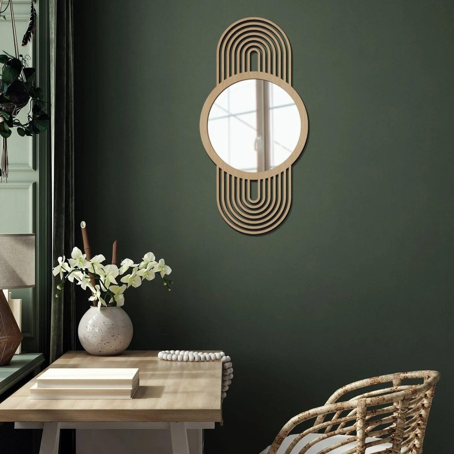 Radiant Arc Wooden Wall Mirror