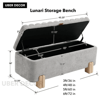 Lunari Wavy Minimalist Flip Top Storage Bench – Scandinavian-Inspired Organizer for Entryways, Bedrooms & Compact Living Spaces