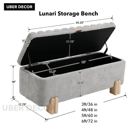 Lunari Wavy Minimalist Flip Top Storage Bench – Scandinavian-Inspired Organizer for Entryways, Bedrooms & Compact Living Spaces - Uber Decor