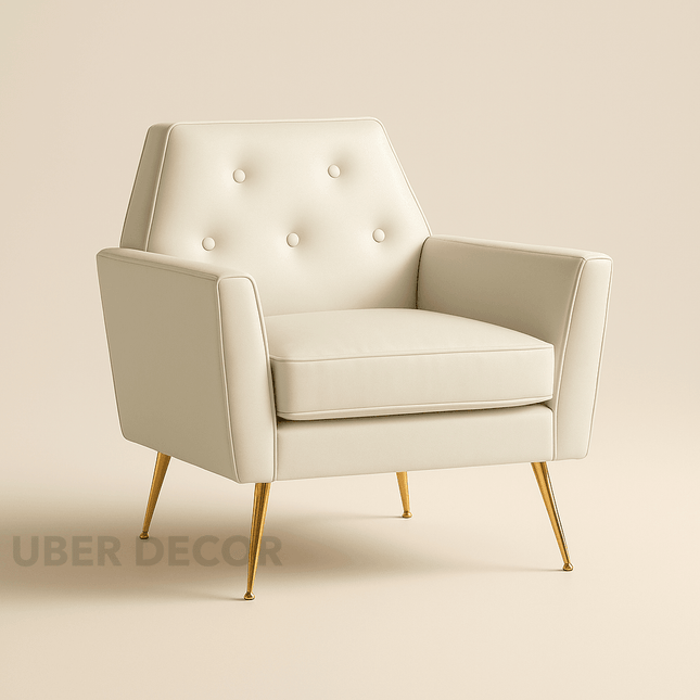 Leina- Hexagonal Shaped Tufted Back Comfortable Upholstered Accent Chair with Metal Legs