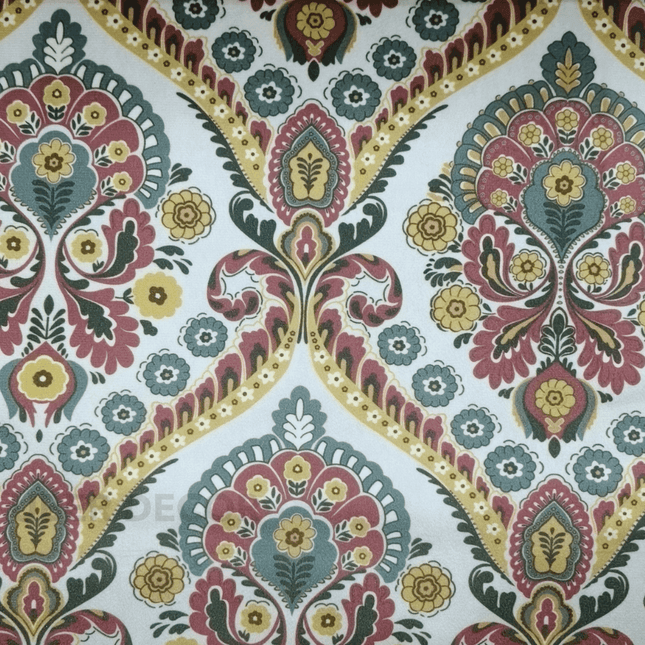 Teksun - Royal Mughal Floral Pattern Textured Suede Upholstery Fabric - Multicolor Vintage Paisley