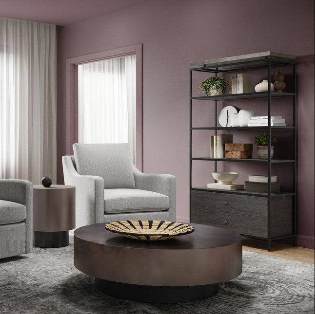 Nelson Modern Luxury Round Coffee Table Stainless Steel Brushed Gold and Black Base for Living Room - Uber Decor