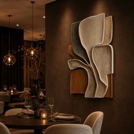 Sculpted Leaf Rhythm Japandi 3D Wall Art – Organic Relief for Living Room