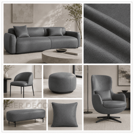 KLASSY- Leatherette Faux Leather Upholstery Fabric- Midnight Gray