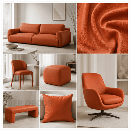 KLASSY- Leatherette Faux Leather Upholstery Fabric- Terracotta