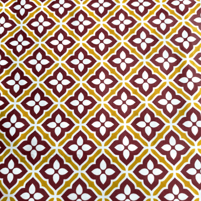 Istanbel Martar - Vintage Maroon Grid Printed Suede Upholstery Fabric- Maroon Tile Motif