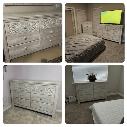 Serenity Scroll 6-Drawer Chest – Hand-Carved Floral Solid Wood Cabinet, French Vintage Whitewash & Custom Finish Options for Bedroom, Living Room & Entryway