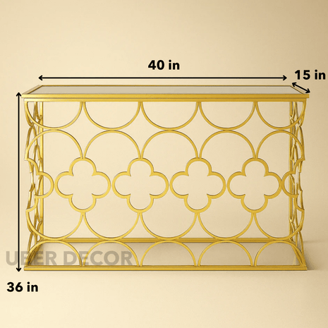 Maison Marque Designer Console Table – Moroccan-Inspired Gold Mirror Console for Luxe Hallways & Living Spaces - Uber Decor
