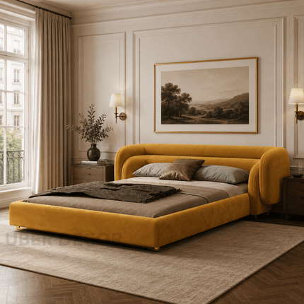 Silent Horizon Curved Platform Bed – Minimalist Luxury Bed
