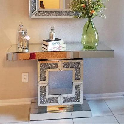 Stellar Glow- Modern Luxury Crystal Mirrored Console Table For Bedroom or Living Room