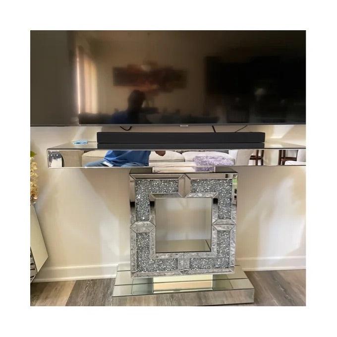 Stellar Glow- Modern Luxury Crystal Mirrored Console Table For Bedroom or Living Room