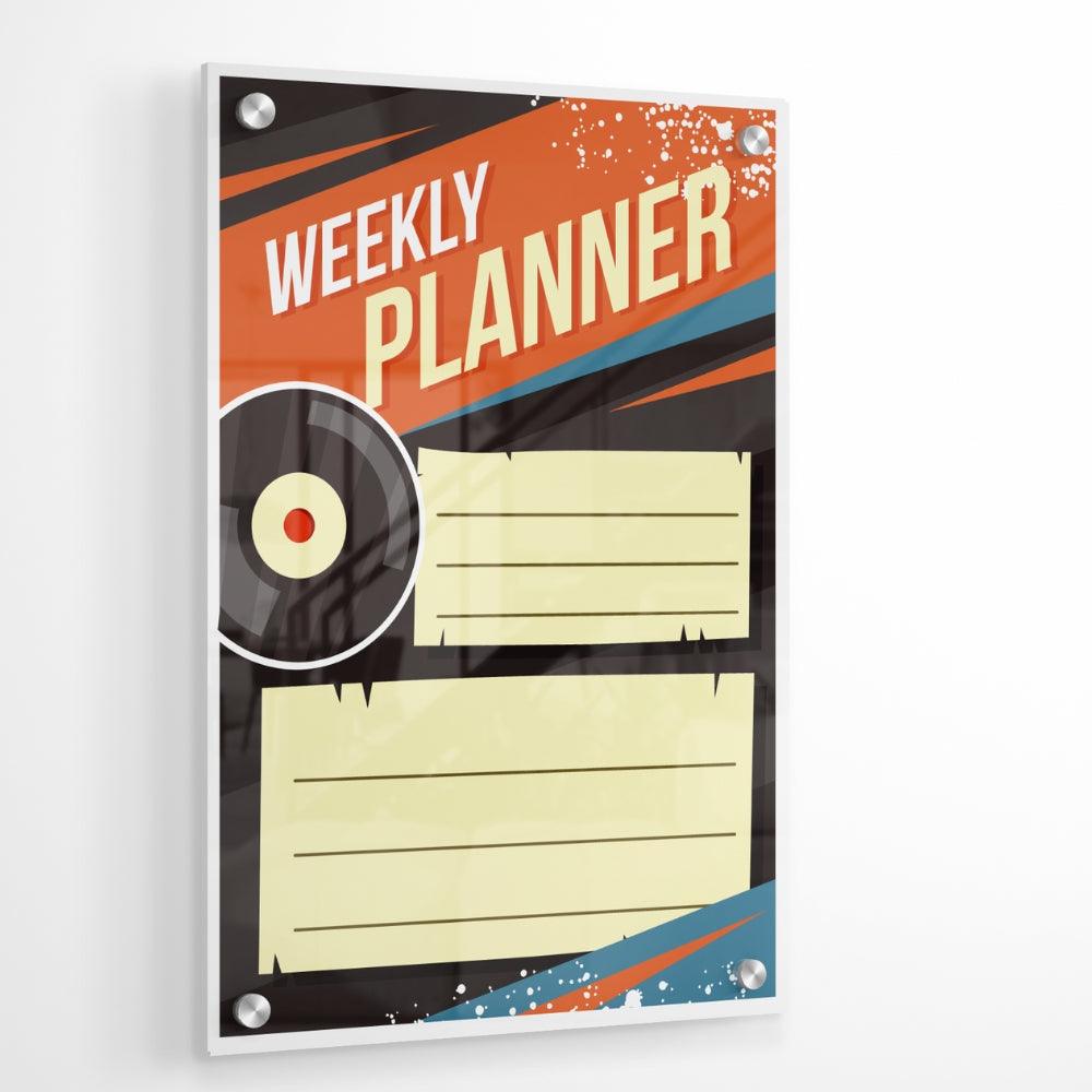 Bold Colourful Weekly Planner Glass Writing Board- Printed Acrylic Wall Planner