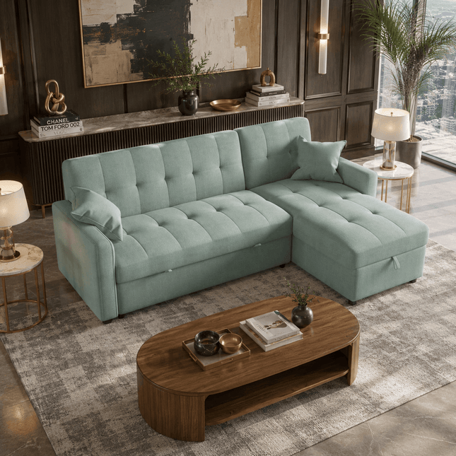 Nestora smart storage sectional – chaise lift-up open showing interior storage compartment