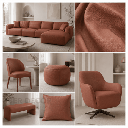 KLASSY- Leatherette Faux Leather Upholstery Fabric- Copper Brown