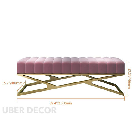 LuxIron Nordic Stool | Light Luxury European Ottoman with Soft Cushion | Golden Bench for Living Room & Cloakroom - Uber Decor