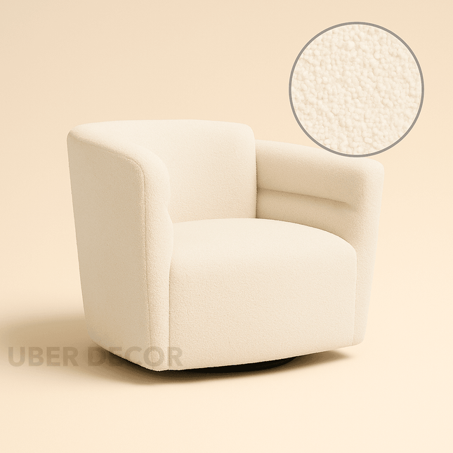 Celisse- Classic Wide Seat Boucle Upholstered 360 Revolving Swivel Arm Barrel Chair for Living Room
