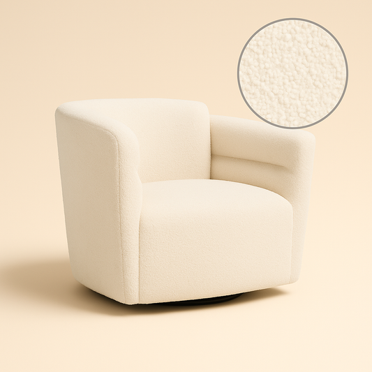 Celisse- Classic Wide Seat Boucle Upholstered 360 Revolving Swivel Arm Barrel Chair for Living Room
