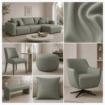 KLASSY- Leatherette Faux Leather Upholstery Fabric- Sage Green