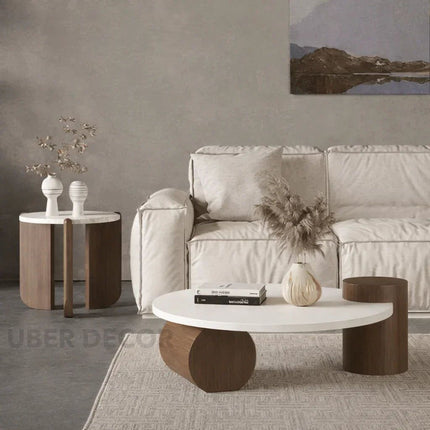 Chenab River Mid Century Modern Minimalist Wooden Round Center Table for Living Room