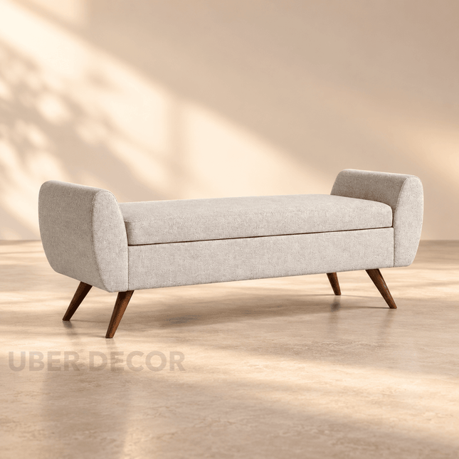 Amsi Mid-Century Modern Flip Top Storage Bench – Japandi-Inspired Entryway & Bedroom Organizer