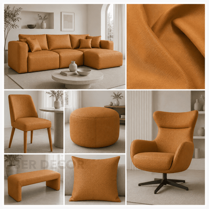 KLASSY- Leatherette Faux Leather Upholstery Fabric- Warm Ochre