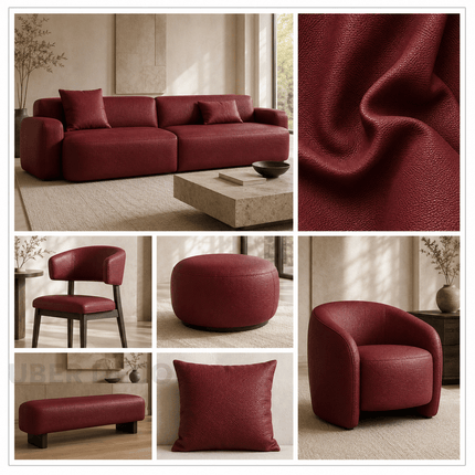 KLASSY- Leatherette Faux Leather Upholstery Fabric- Deep Burgundy