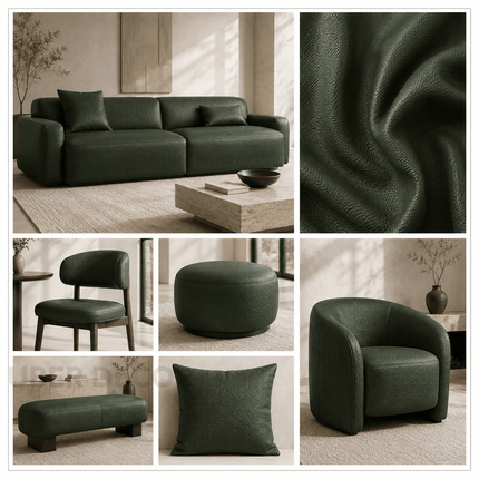 KLASSY- Leatherette Faux Leather Upholstery Fabric- Dark Moss Green