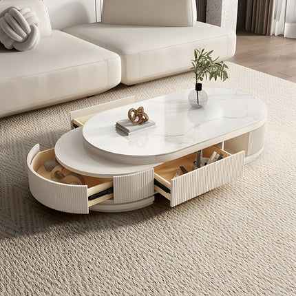 Orlin Crest TV Unit with Coffee Table  – Luxury Fluted Console, Rounded Corner Design, Low Base, Living Room Entertainment Unit
